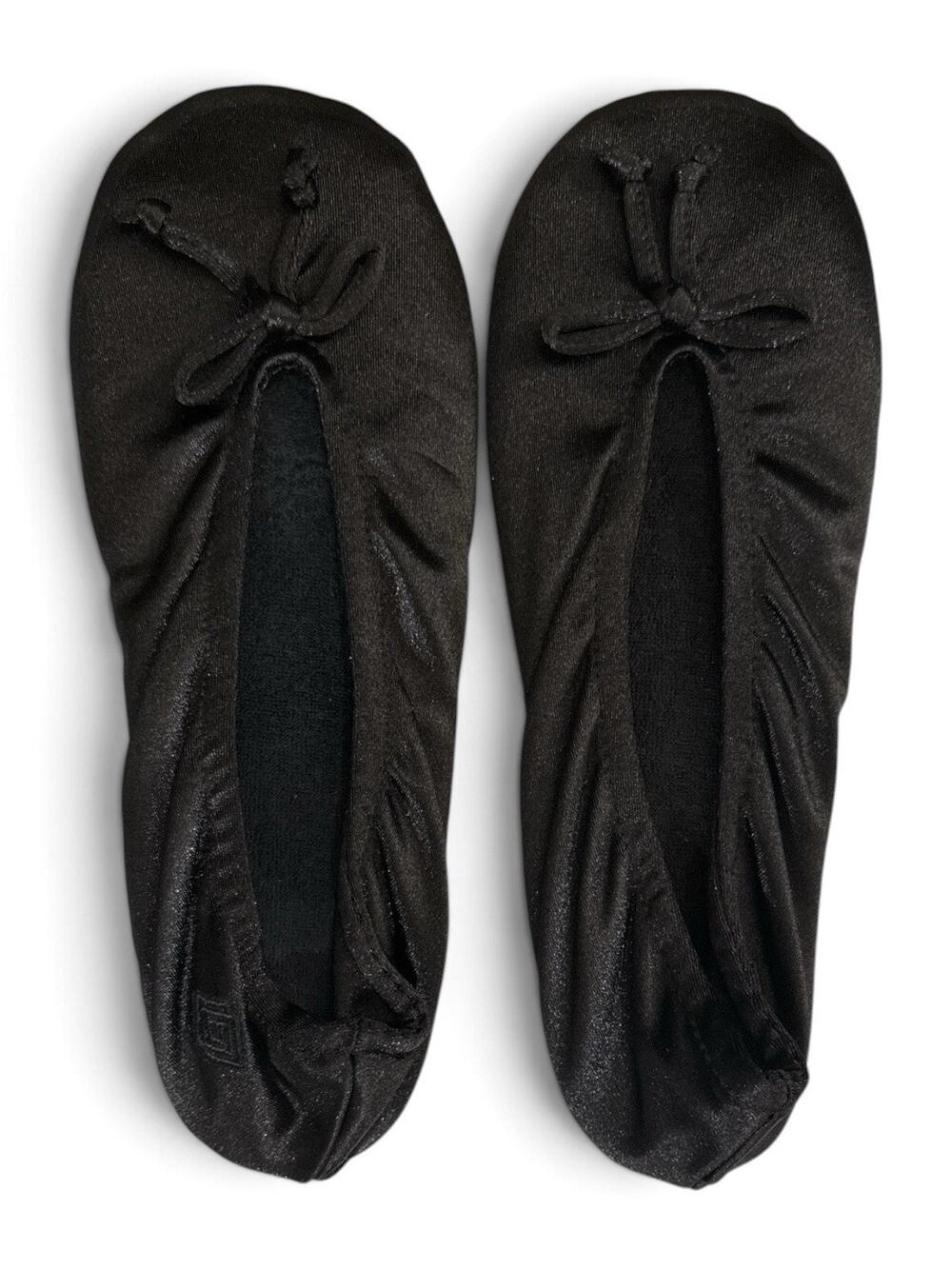 Isotoner Satin Classic Ballerina Slippers Black Shimmer Womens Large 8-9